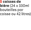 5 caisses de bi re (24 x 330ml bouteilles par caisse ou 42 litres)