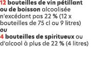 12 bouteilles de vin p tillant ou de boisson alcoolis e n’exc dant pas 22 % (12 x bouteilles de 75 cl ou 9 litres) ou...