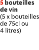 5 bouteilles de vin (5 x bouteilles de 75cl ou 4 litres)