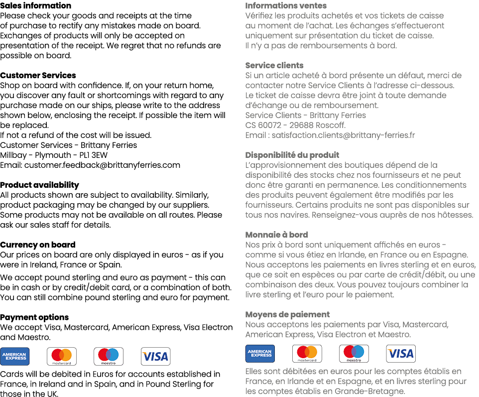Sales information Please check your goods and receipts at the time of purchase to rectify any mistakes made on board....