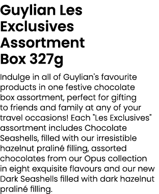 Guylian Les Exclusives Assortment Box 327g Indulge in all of Guylian's favourite products in one festive chocolate bo...