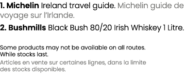 1. Michelin Ireland travel guide. Michelin guide de voyage sur l’Irlande. 2. Bushmills Black Bush 80/20 Irish Whiskey...