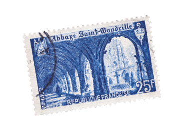 France - circa 1951: A postage stamp from France showing the Abbey of Saint Wandrille 