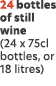 24 bottles of still wine (24 x 75cl bottles, or 18 litres) 